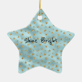 Aqua Mint Gold Glitzer Stars Keramik Ornament