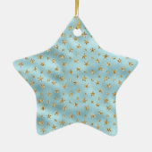 Aqua Mint Gold Glitzer Stars Keramik Ornament (Hinten)