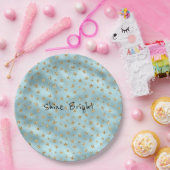 Aqua Mint Gold Glitzer Stars Pappteller (Party)