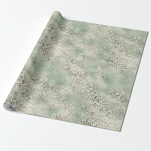 Aqua Mint Gold Leopard Print Geschenkpapier (Ungerollt)
