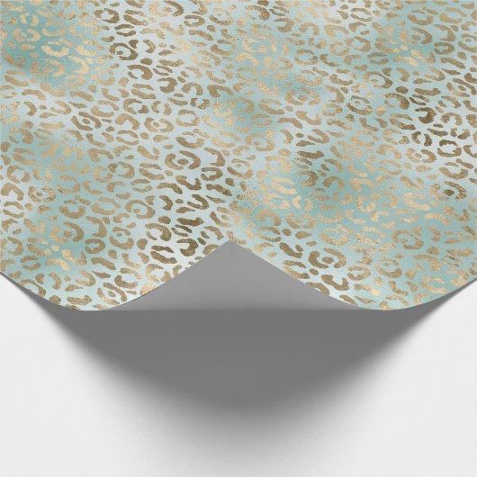 Aqua Mint Gold Leopard Print Geschenkpapier (Ecke)