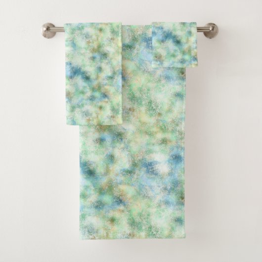 Aqua Mint Gold Marmor Abstrakt Badhandtuch Set (Insitu)