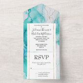 Aqua Mint Gold Weißer Marmor All In One Einladung (Innen Boden)