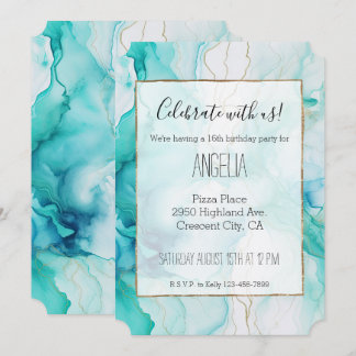 Aqua Mint Gold Weißer Marmor Einladung