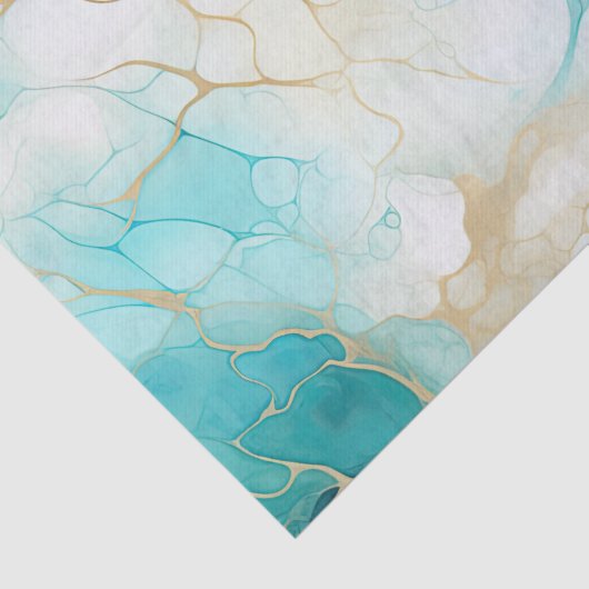 Aqua Mint Gold Weißer Marmor Seidenpapier (Detail)