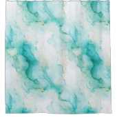 Aqua Mint Green Gold Weißer Marmor Duschvorhang (Vorderseite)
