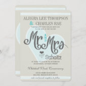 Aqua Mint Mr. and Mrs Typografy Weddings Einladung (Vorne/Hinten)