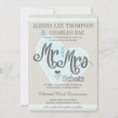 Aqua Mint Mr. and Mrs Typografy Weddings Einladung (Vorderseite)