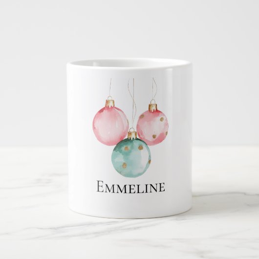 Aqua Mint Pink Gold Dots Weihnachtsschmuck Name Jumbo-Tasse (Vorderseite)