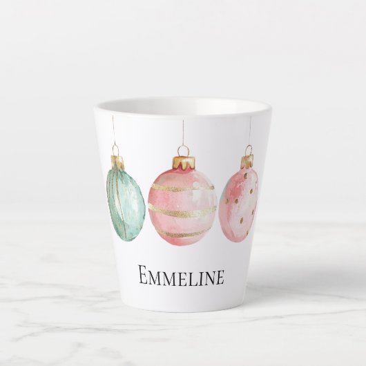 Aqua Mint Pink Gold Weihnachtsschmuck Name Milchtasse (Vorderseite)