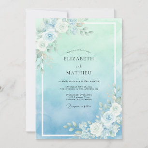 Aqua-Mint-Rosé-Hochzeit Einladung