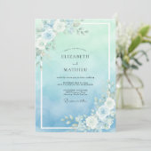 Aqua-Mint-Rosé-Hochzeit Einladung (Stehend Vorderseite)