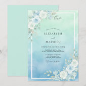 Aqua-Mint-Rosé-Hochzeit Einladung (Vorne/Hinten)