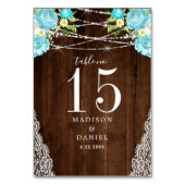 Aqua Mint Rustic Holz String Lichter Blumenzange Tischnummer (Rückseite)