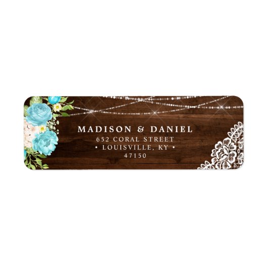 Aqua Mint Rustic Holz String Lights Blumenadresse (Vorne)