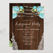 Aqua Mint Rustic String Lights Verlobung Einladung (Vorne/Hinten)