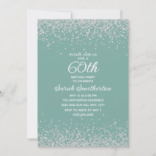 Aqua Mint Silber Diamant Glitter 60. Geburtstag Einladung