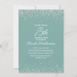 Aqua Mint Silber Diamant Glitter 75. Geburtstag Einladung