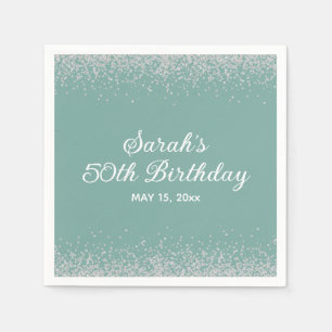 Aqua Mint Silver Diamond Glitzer 50. Geburtstag Serviette