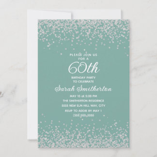Aqua Mint Silver Diamond Glitzer 60. Geburtstag Einladung