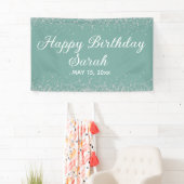 Aqua Mint Silver Diamond Glitzer Happy Birthday Banner (Insitu)