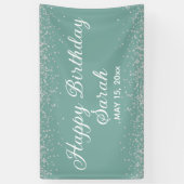 Aqua Mint Silver Diamond Glitzer Happy Birthday Banner (Vertikal)