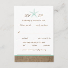 Aqua Mint Starfish Burlap Beach Hochzeitungs-RSVP RSVP Karte