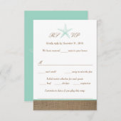 Aqua Mint Starfish Burlap Beach Hochzeitungs-RSVP RSVP Karte (Vorne/Hinten)