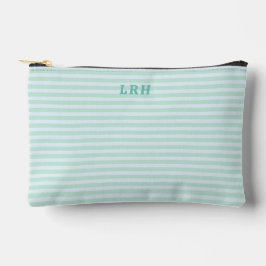 Aqua Mint Stripe Vintage Tiny Initials Monogram Zubehörtasche