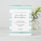 Aqua Mint Stripes Wedding Einladung (Stehend Vorderseite)
