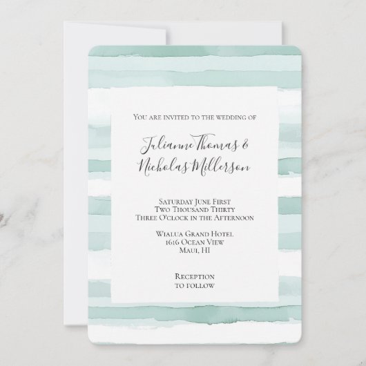 Aqua Mint Stripes Wedding Einladung (Vorderseite)