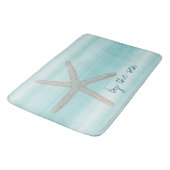 Aqua Mint White Beach Vibes Starfish Badematte (Schrägansicht)