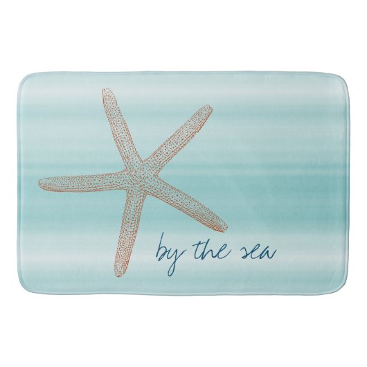 Aqua Mint White Beach Vibes Starfish Badematte (Vorderseite)