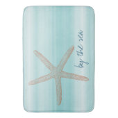 Aqua Mint White Beach Vibes Starfish Badematte (Vorderseite Vertikal)