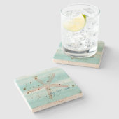 Aqua Mint White Beach Vibes Starfish Steinuntersetzer (Seitenansicht)
