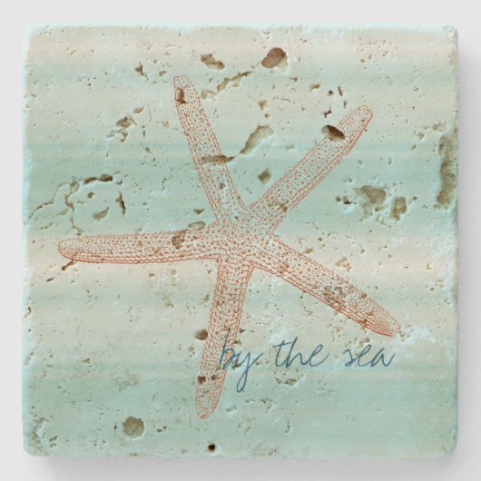 Aqua Mint White Beach Vibes Starfish Steinuntersetzer (Vorderseite)