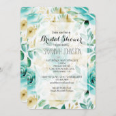 Aqua Mint White Cream Gold Rose Brautparty Einladung (Vorne/Hinten)