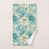 Aqua Mint White Floral Badhandtuch Set (Handtuch)