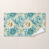 Aqua Mint White Floral Badhandtuch Set (Handtuch)