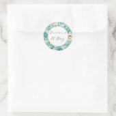 Aqua Mint White Floral Wedding Runder Aufkleber (Tasche)