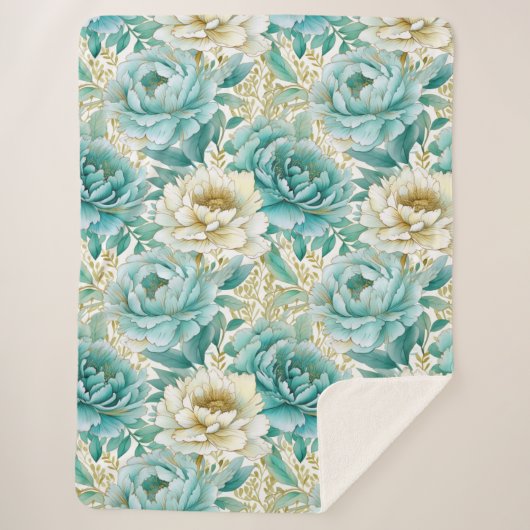 Aqua Mint White Floral Wedding Sherpadecke (Vorderseite)
