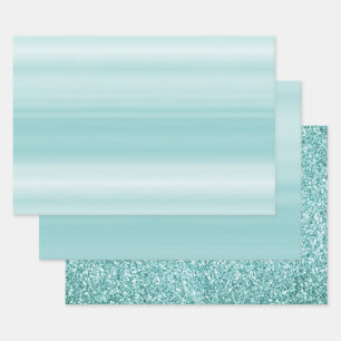 Aqua Mint White     Geschenkpapier Set