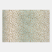 Aqua Mint White Gold Glitzer Leopard Geschenkpapier Set (Vorderseite)