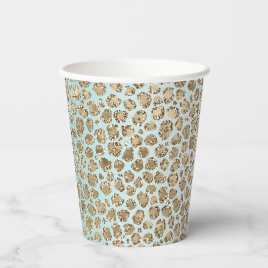 Aqua Mint White Gold Glitzer Leopard Pappbecher (Rückseite)