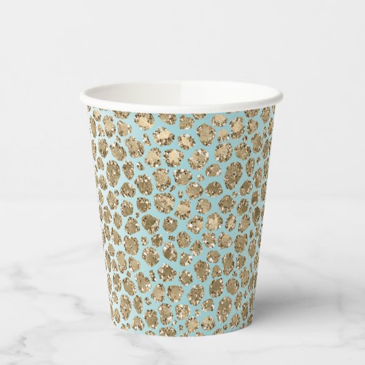 Aqua Mint White Gold Glitzer Leopard Pappbecher (Links)