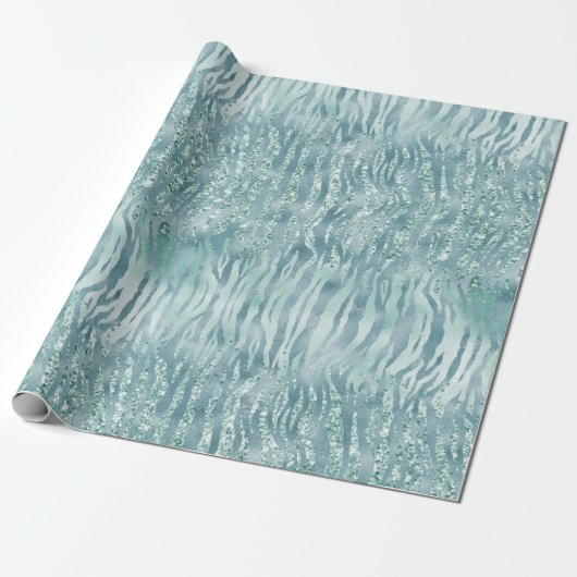 Aqua Mint Zebra Print Confetti Glitzer Geschenkpapier (Ungerollt)