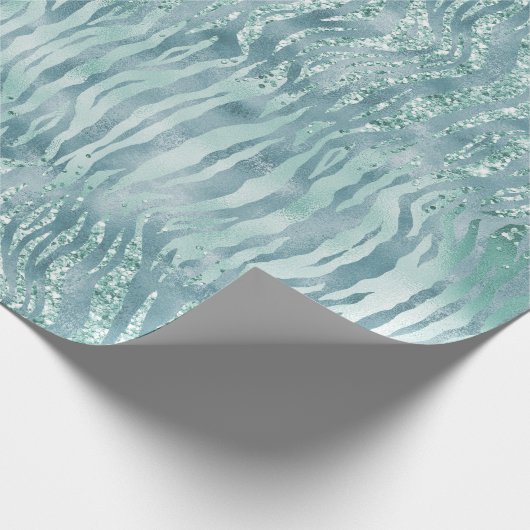 Aqua Mint Zebra Print Confetti Glitzer Geschenkpapier (Ecke)