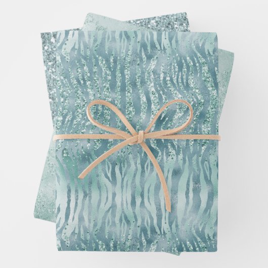 Aqua Mint Zebra Print Confetti Glitzer Geschenkpapier Set (Beispiel)