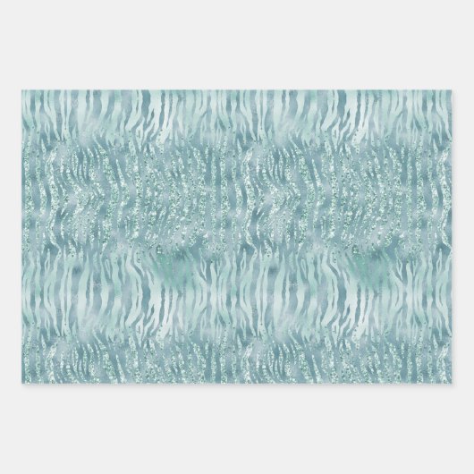 Aqua Mint Zebra Print Confetti Glitzer Geschenkpapier Set (Vorderseite)
