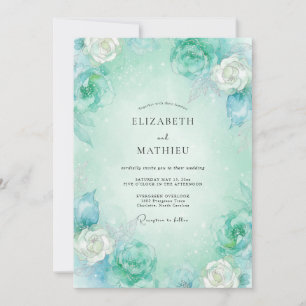 Aqua Minz Blüten Hochzeit Einladung